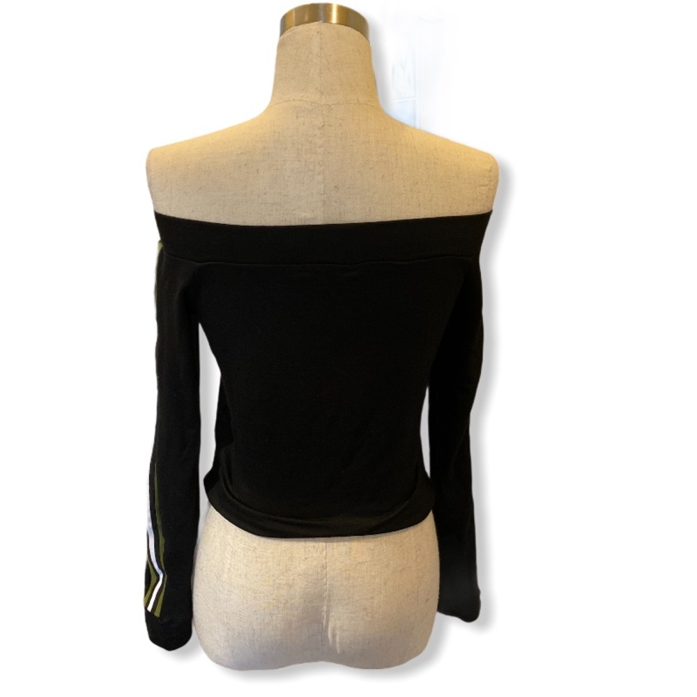 Fashion Nova Black Crop Top with green and white - Picture 3 of 5